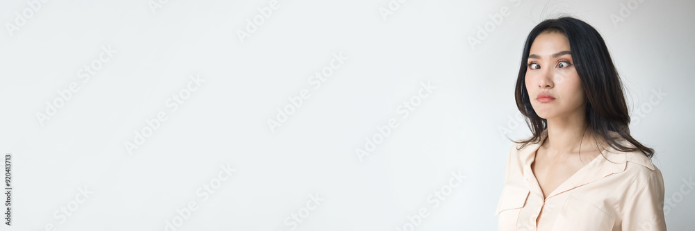 woman suffering from strabismus, bulging eye, hyperthyroidism, graves disease, eye sickness or disorder, eye care concept