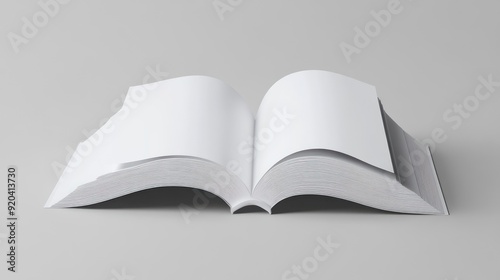 Open Book with Blank Pages on a Gray Background