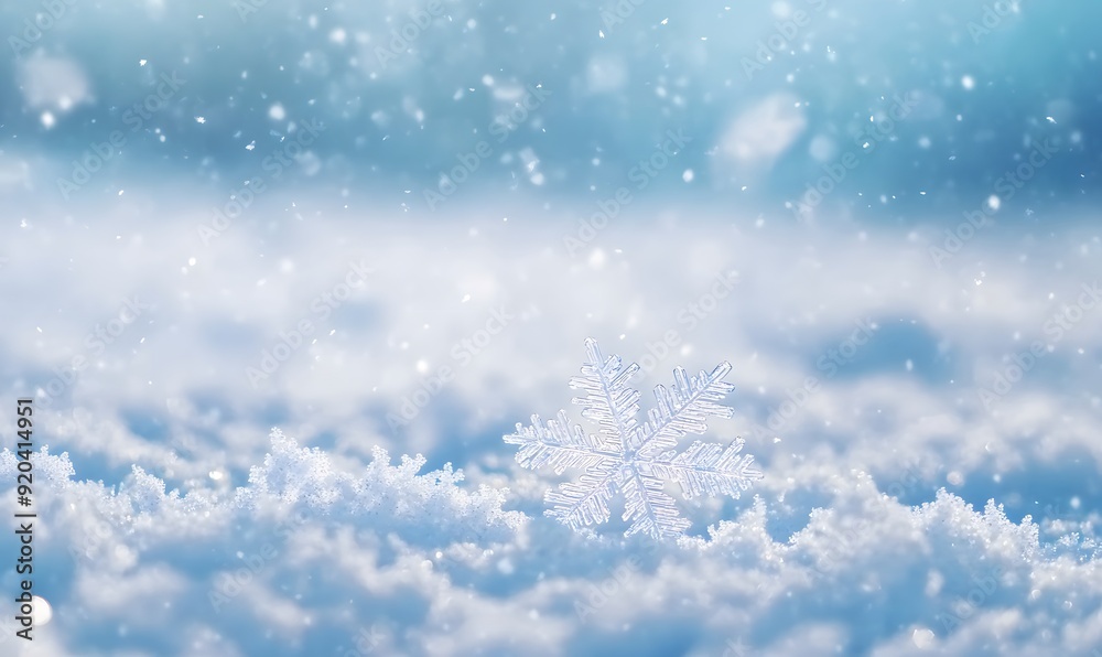 Beautiful snowflake with white and blue background,  Generative AI