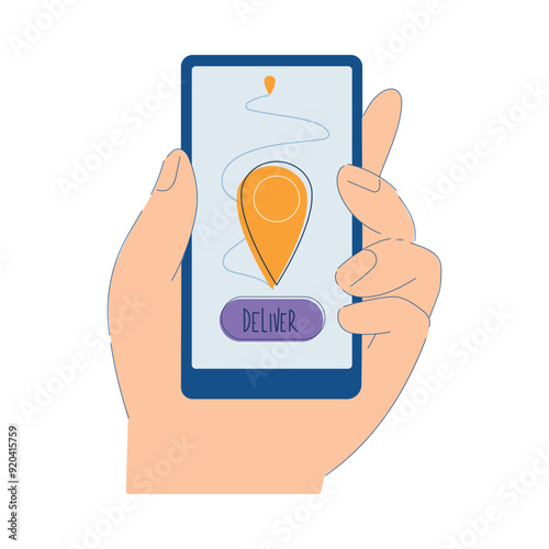 Human Hand Use Robot Online Delivery Service with Smartphone App Vector Illustration