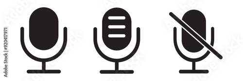 Audio microphone on and mute icon set. Microphone symbol for your web site design, logo, app, UI. Vector line icon for Business and Advertising
