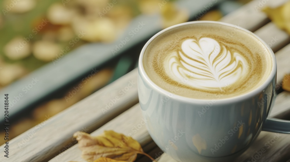 Autumn Latte Coffee Cup with Leaf Design Autumn Latte Coffee Cup with Leaf Design