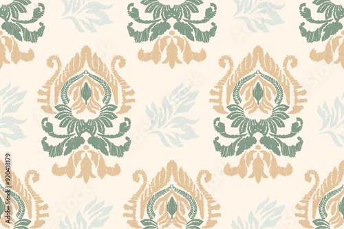 Ikat floral paisley embroidery on white background.Ikat ethnic oriental pattern traditional.Aztec style abstract vector illustration.design for texture,fabric,clothing,wrapping,decoration,sarong,scarf