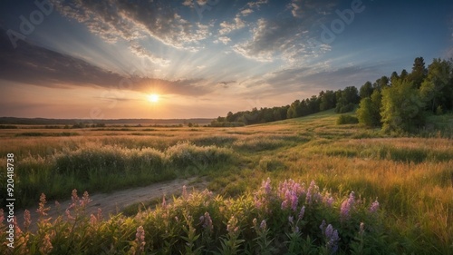 Summer morning. Rural landscape. Countryside.