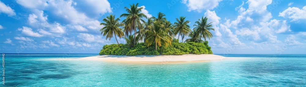 A stunning tropical island with lush palm trees surrounded by turquoise waters under a bright blue sky, perfect for paradise lovers. A stunning tropical island with lush palm trees surrounded by turquoise waters under a bright blue sky, perfect for paradise lovers.