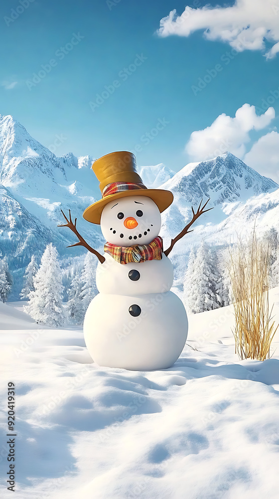 Obraz premium Animated snowman coming to life, his coal eyes twinkling with magic 
