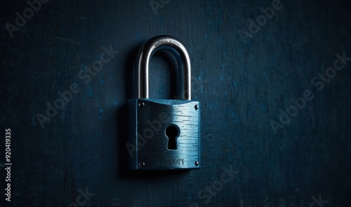 An illuminated padlock on a textured blue background, representing digital security concept 