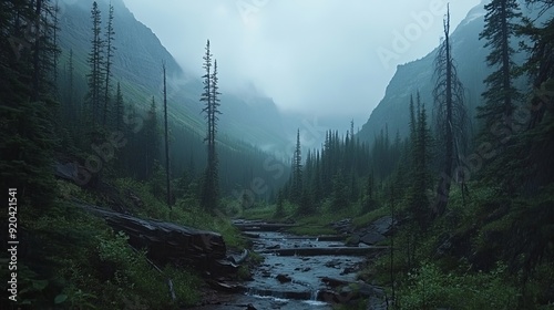 Inside Glacier National Park, Montana, USA, you'll find a breathtaking landscape of rugged mountains, pristine lakes, and expansive glaciers. photo