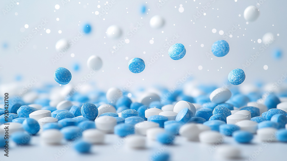 Pile of colorful pills & tablets on a white background. Drug prescription for a medication treatment . Pharmaceutical medicament for health. Healthcare and pharmacy concept Pile of colorful pills & tablets on a white background. Drug prescription for a medication treatment . Pharmaceutical medicament for health. Healthcare and pharmacy concept