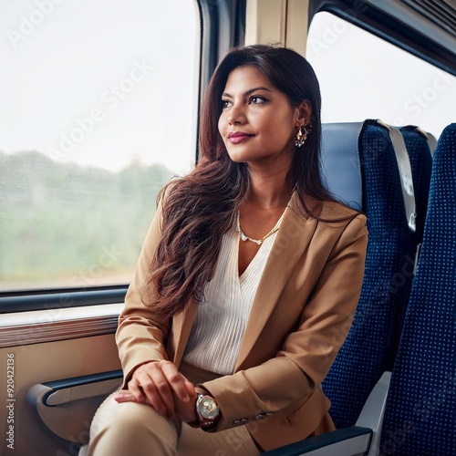 elegant beautiful Asian young woman in the train, AI generated