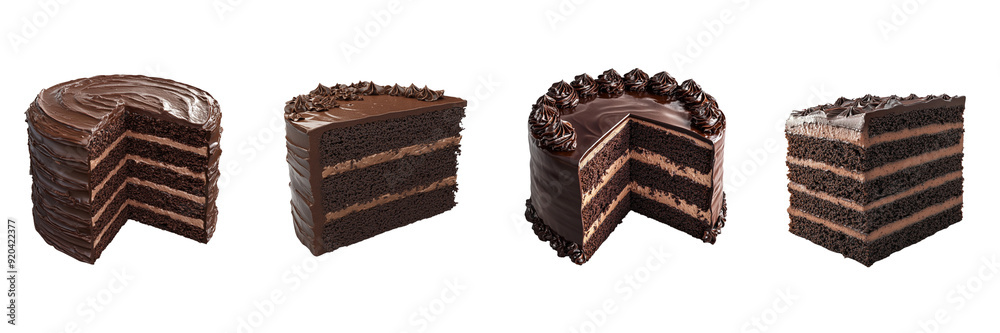 Set of Layered Chocolate Cake isolated on transparent png background Set of Layered Chocolate Cake isolated on transparent png background