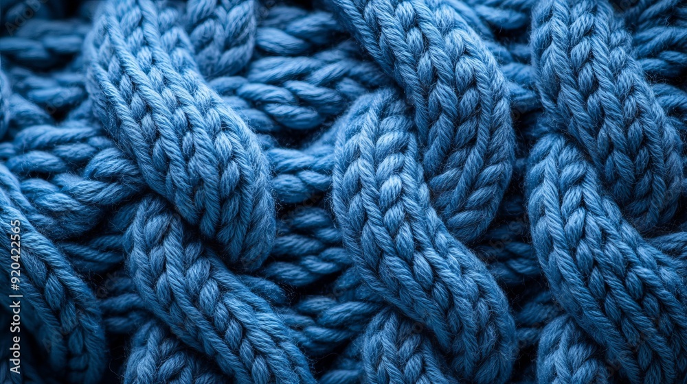 A close-up of a knitted texture in blue, creating a cozy and inviting background perfect for a holiday card. The intricate patterns and soft hues add a touch of warmth and charm to the design. A close-up of a knitted texture in blue, creating a cozy and inviting background perfect for a holiday card. The intricate patterns and soft hues add a touch of warmth and charm to the design.