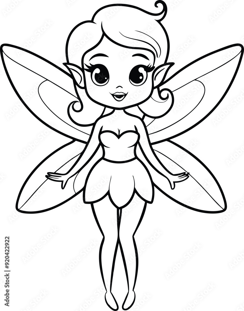 Magical fairy line art illustration black and white Magical fairy line art illustration black and white