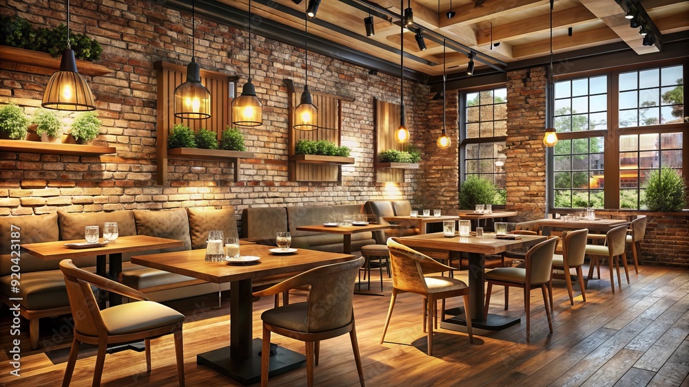 Warmly lit, rustic-chic restaurant backdrop featuring exposed brick walls, wooden accents, and soft ambient lighting, evoking cozy atmosphere and appetite appeal. Warmly lit, rustic-chic restaurant backdrop featuring exposed brick walls, wooden accents, and soft ambient lighting, evoking cozy atmosphere and appetite appeal.