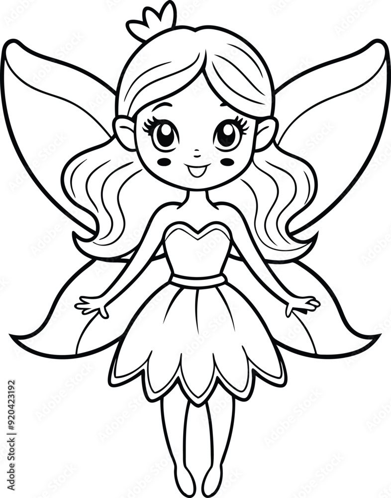 Magical fairy line art illustration black and white Magical fairy line art illustration black and white