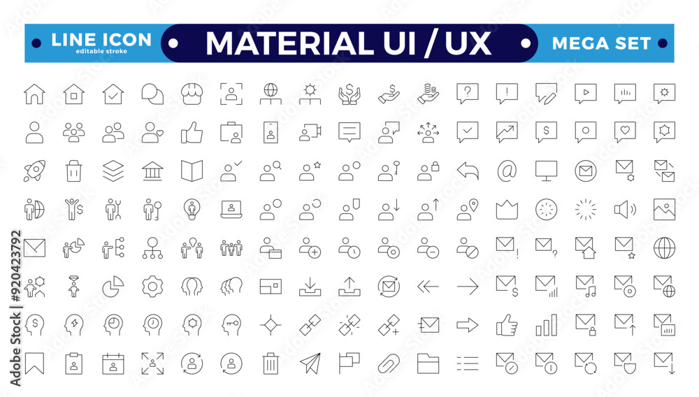 Best collection of material ui ux icon set, user interface icon set collection. Basic User Interface Essential Set. Line Outline Icons. For App, Web, Print. Editable stroke outline icon. Best collection of material ui ux icon set, user interface icon set collection. Basic User Interface Essential Set. Line Outline Icons. For App, Web, Print. Editable stroke outline icon.