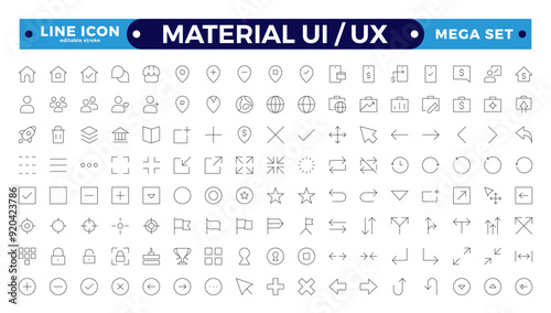 Best collection of material ui ux icon set, user interface icon set collection. Basic User Interface Essential Set. Line Outline Icons. For App, Web, Print. Editable stroke outline icon. 