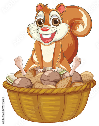 Happy Squirrel in Nut Basket