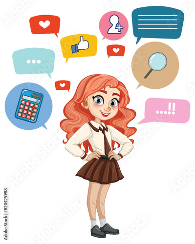 Schoolgirl with Social Media Icons