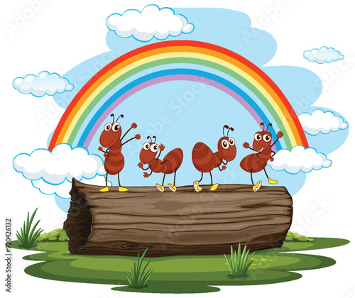 Happy Ants Under a Rainbow
