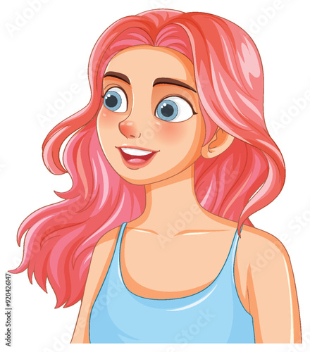 Smiling Girl with Pink Hair