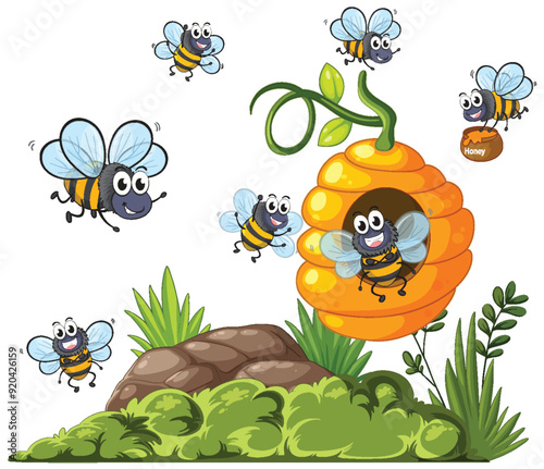 Busy Bees Around Honeycomb