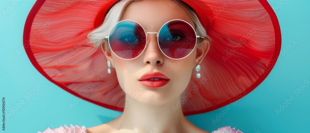 A beautiful woman with white hair wears sunglasses and a stylish hat on a bright, sunny day A beautiful woman with white hair wears sunglasses and a stylish hat on a bright, sunny day
