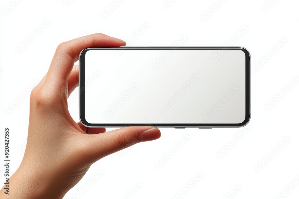 Blank Smartphone Mockup on Hand created with Generative AI Blank Smartphone Mockup on Hand created with Generative AI