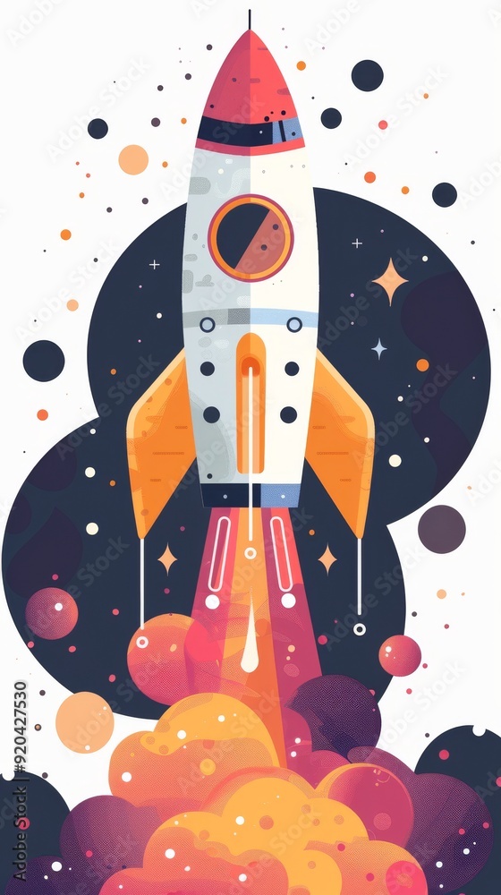 A cartoon rocket soars upward against a white backdrop, celebrating astronaut day