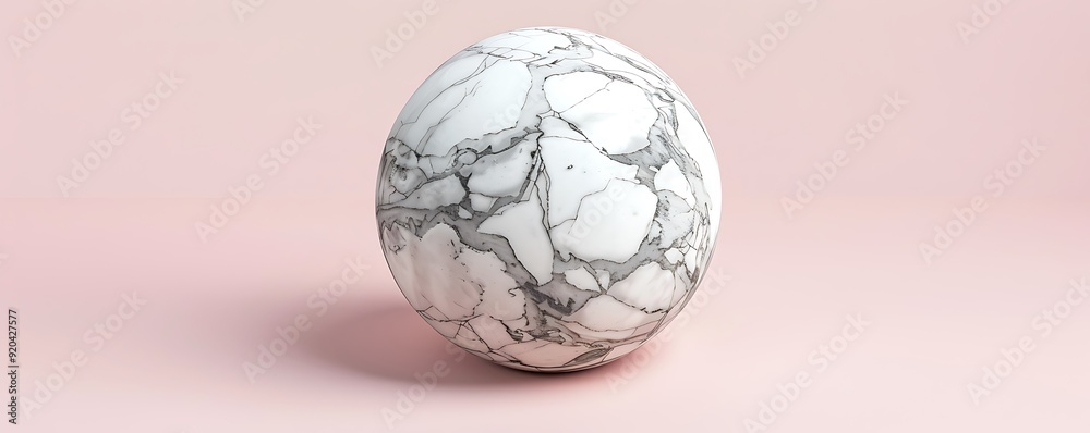 A perfectly round smooth marble stone with visible veining placed on a light pink background to highlight its elegant patterns. A perfectly round smooth marble stone with visible veining placed on a light pink background to highlight its elegant patterns.