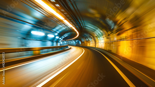 Abstract view on elevated highway, speeding concept,Bright lights in the city on the road, timelapse movement speed illustration in photorealistic style 