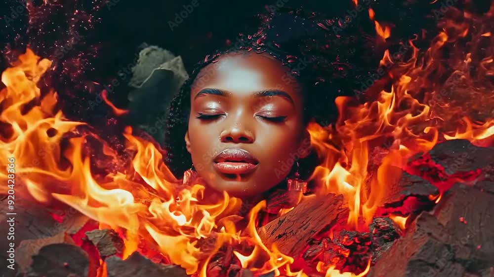 Surreal portrait of woman surrounded flames Surreal portrait of woman surrounded flames