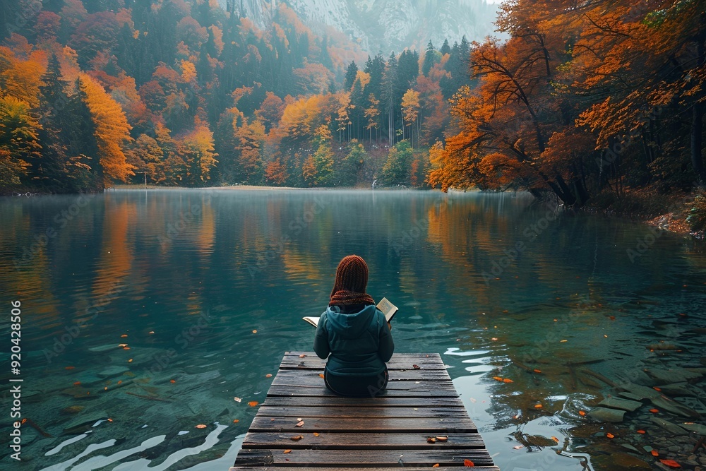 a woman sitting on a dock in the water. a woman sitting on a dock in the water.
