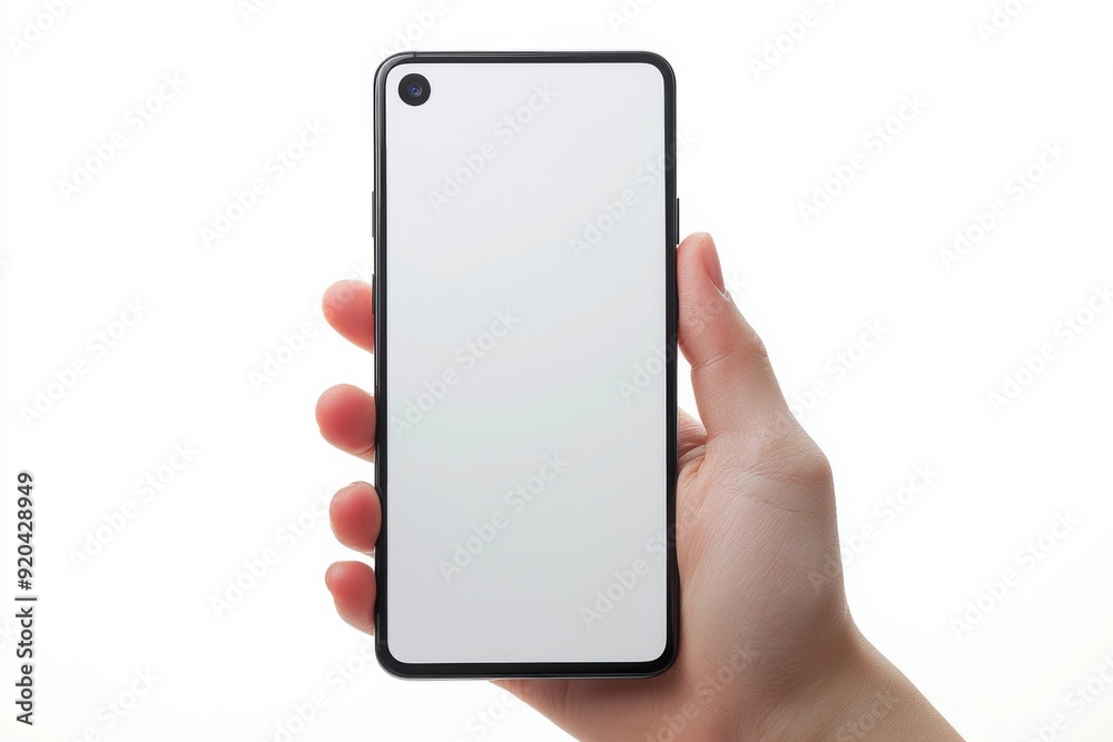 Blank Smartphone Mockup on Hand created with Generative AI Blank Smartphone Mockup on Hand created with Generative AI