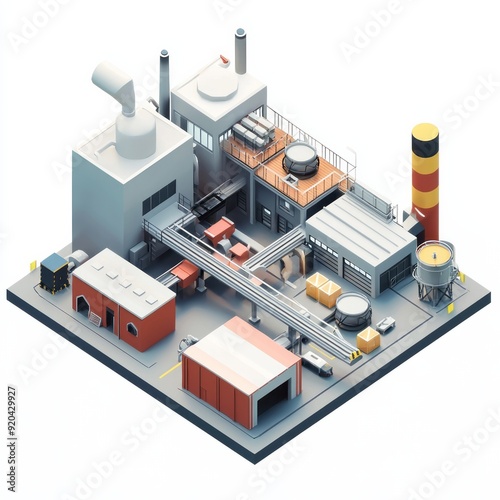 3D Render of a factory with a simple design and clear sections for different manufacturing tasks