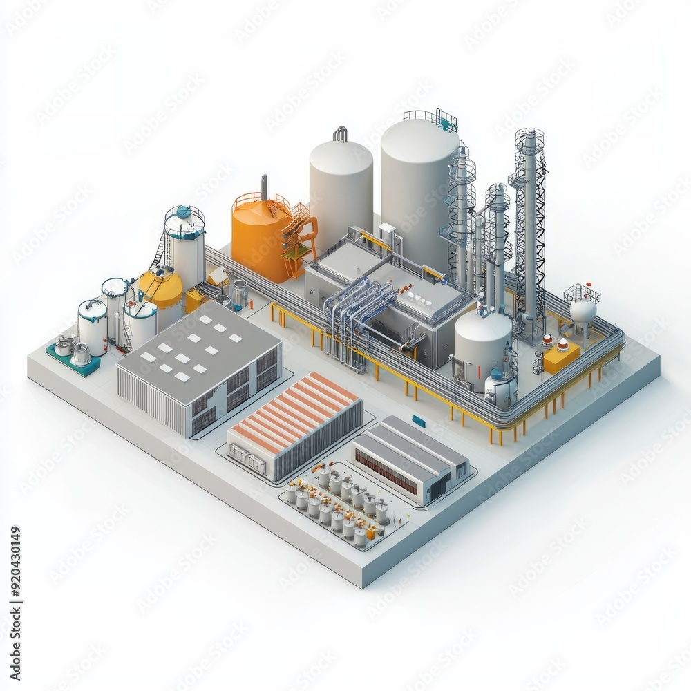 3D Render of a factory with a simple layout and several production lines 3D Render of a factory with a simple layout and several production lines