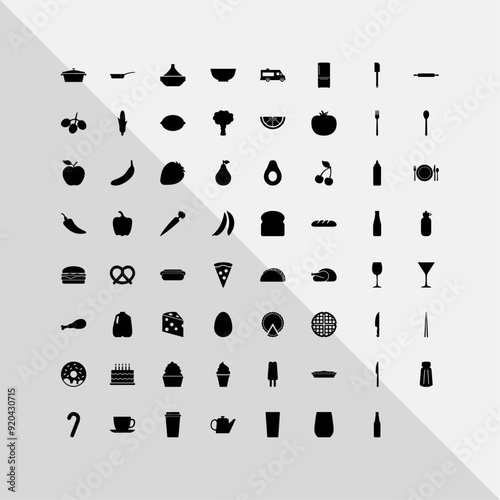 Set of 63 food-related icons for web applications and print templates