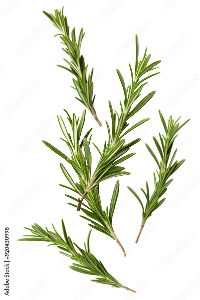 Naklejka premium Levitation of branches of rosemary isolated on a transparent background.