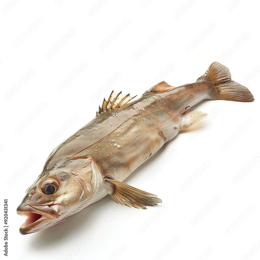Small Haddock Haddock fillet lying on a flat surface, isolated on white background ...