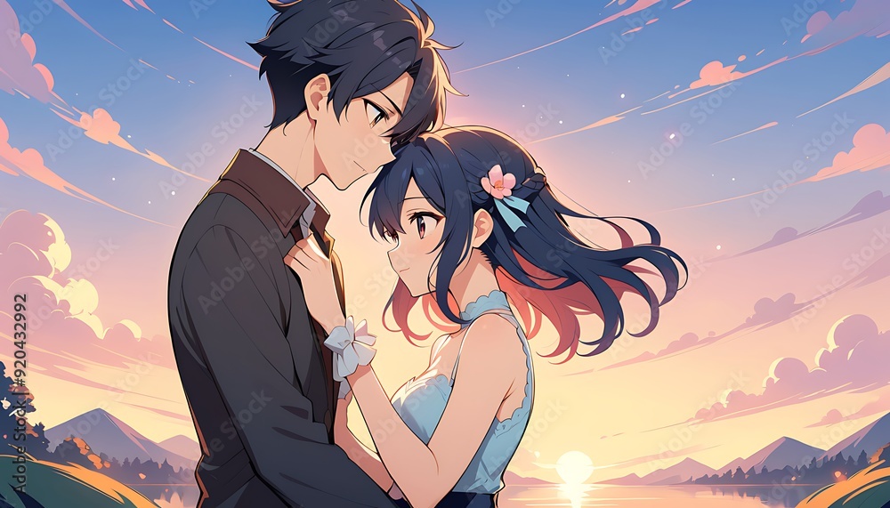 Romantic Anime Style Couple in Love Wallpaper - Cute Characters ...