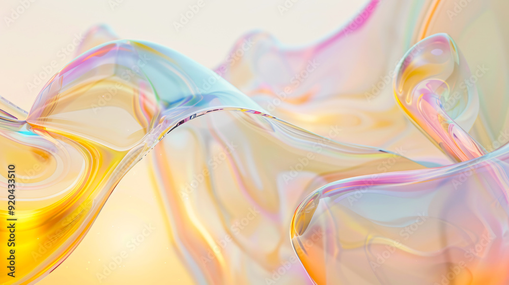 Liquid glass trendy background. Cristal design. glass floating flat organic forms, shapeless, ribbed plastic object, pastel beige, rainbow colored border, ethereal light effects, glass morphism Liquid glass trendy background. Cristal design. glass floating flat organic forms, shapeless, ribbed plastic object, pastel beige, rainbow colored border, ethereal light effects, glass morphism