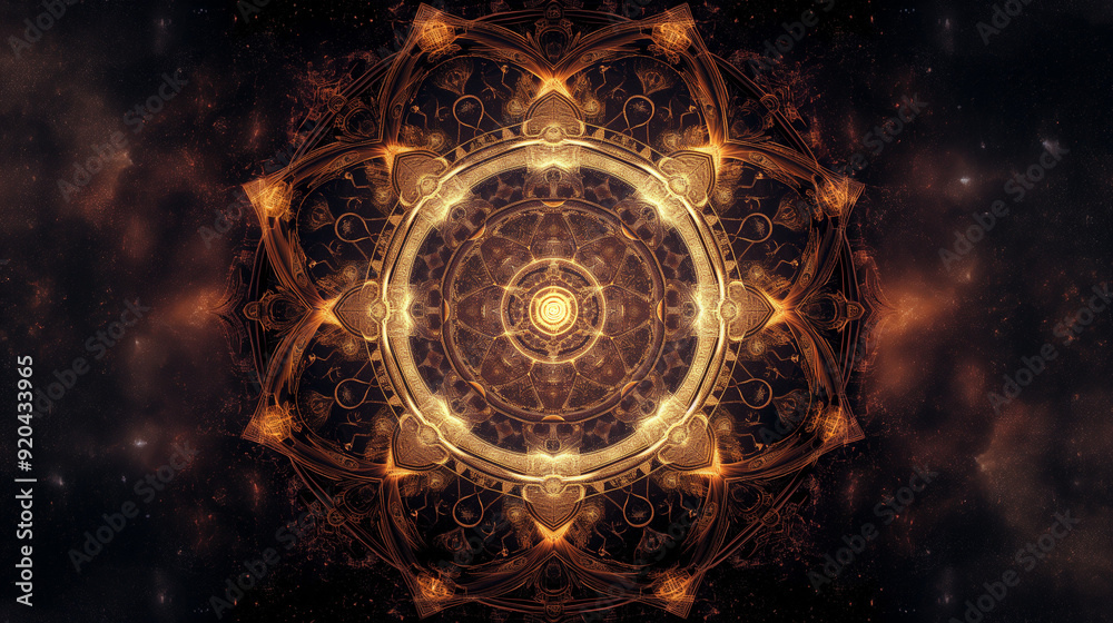 A circular, intricate mandala with layers of mystic symbols and sacred geometry A circular, intricate mandala with layers of mystic symbols and sacred geometry