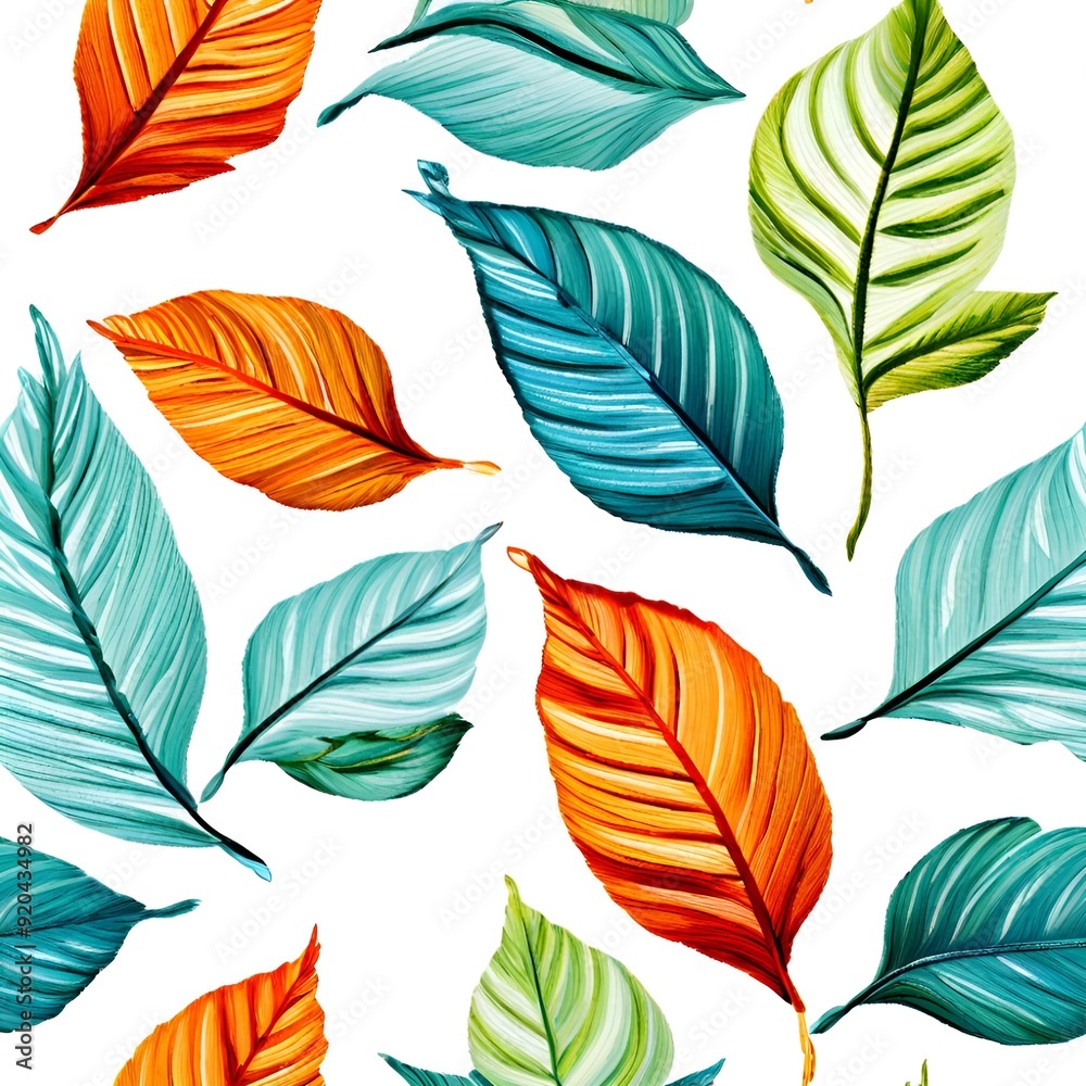Obraz premium embroidery-leaf-seamless-pattern-isolated-on-white-background
