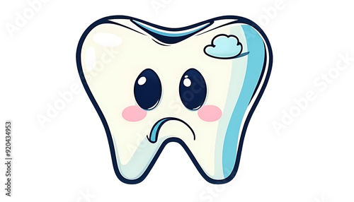A sad tooth mascot with a worried expression. Dental health concept, on transparent background. photo