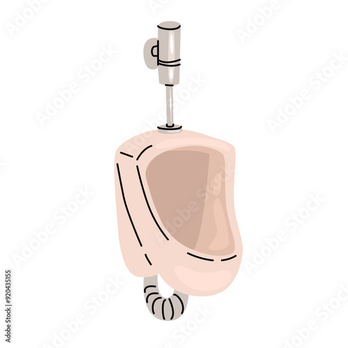 Toilet illustration. Urinal side view. Elements of furnishings for the interior of a men's toilet. Hygiene products for the natural needs of the body. Vector illustration.