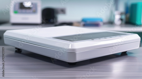 High-quality digital medical scales captured at an angle, showcasing the design and functionality relevant to healthcare settings. 

 photo