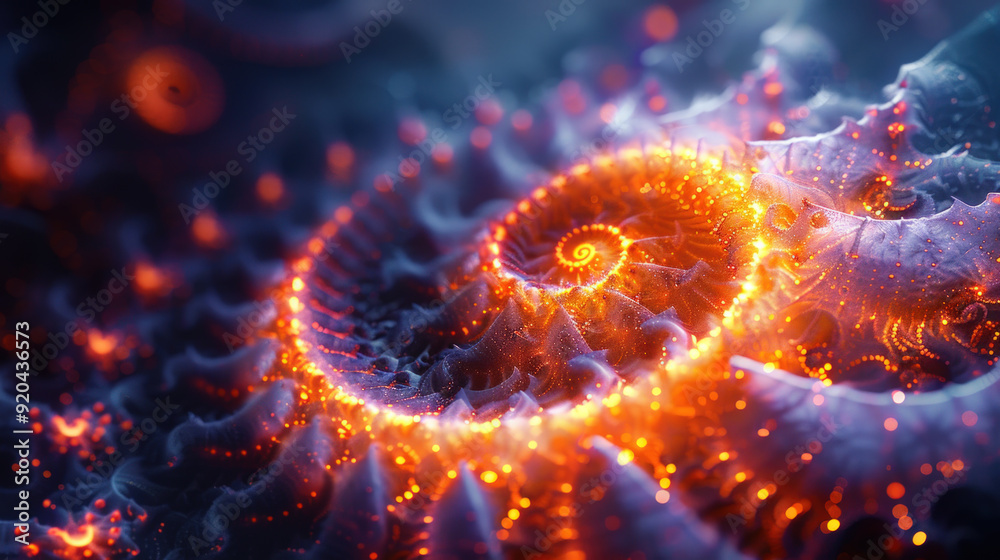 Glowing Fractal Pattern With Spiraling Orange and Blue Abstract Design