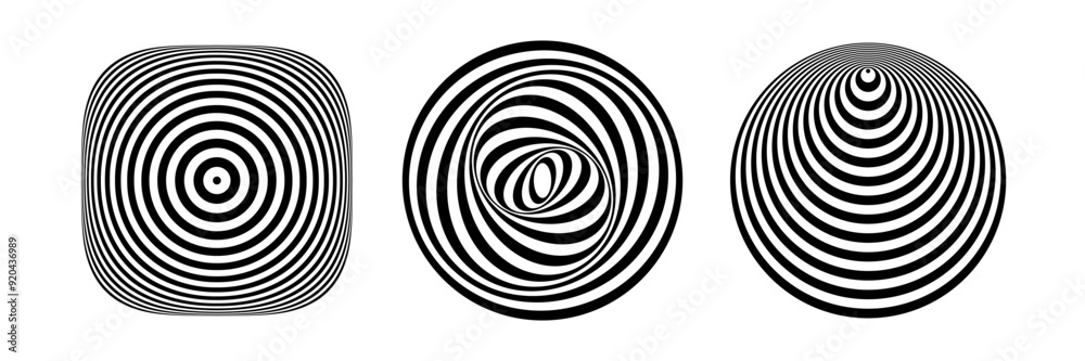 Set of Abstract Geometric Op Art Design Elements with 3D Illusion Effect. 