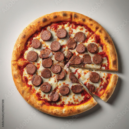 Illustration of a pizza with a different face on a white background