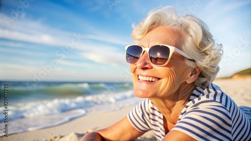 Happy Senior Woman Relaxing on the Beach.